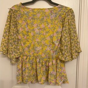 Layard Boho Floral Peplum Blouse – Yellow | Size Small